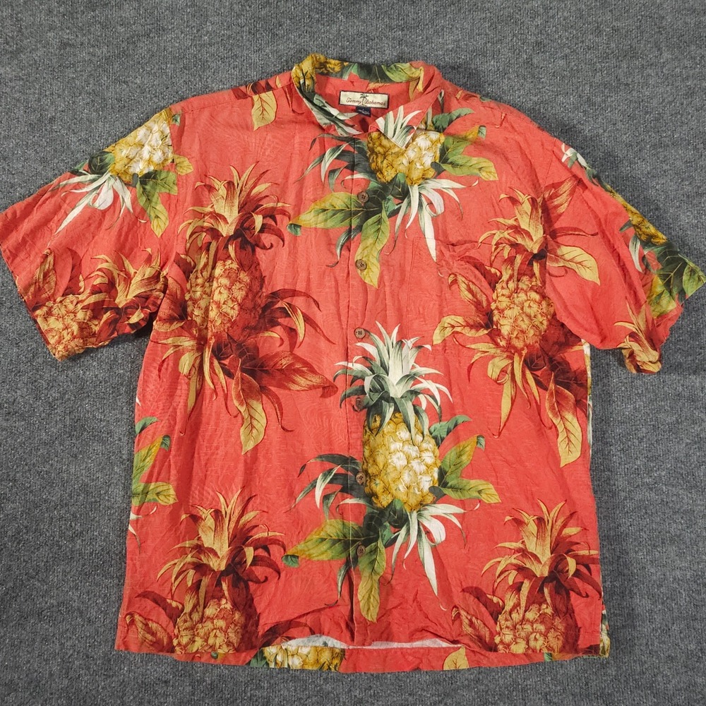 Tommy Bahama Shirt Mens Large Red Fruit Pineapple Hawaiian Silk Vacation‎ Beach